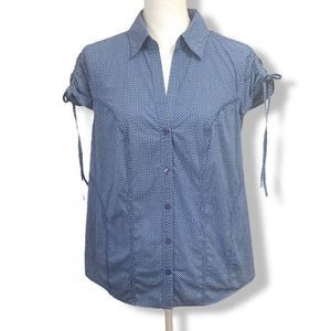 Torrid Vintage Cotton Blue & White Polka Dot Cap Sleeve Top Blouse Sz 2X